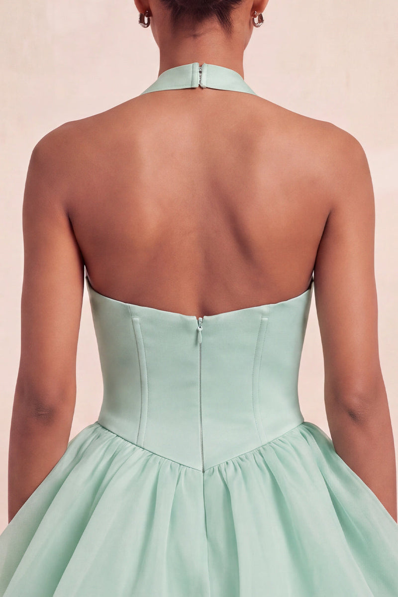 Load image into Gallery viewer, Pink Halter Corset Tiered Short Cocktail Dress with Covered Buttons