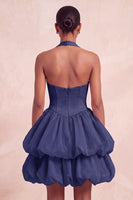 Load image into Gallery viewer, Pink Halter Corset Tiered Short Cocktail Dress with Covered Buttons