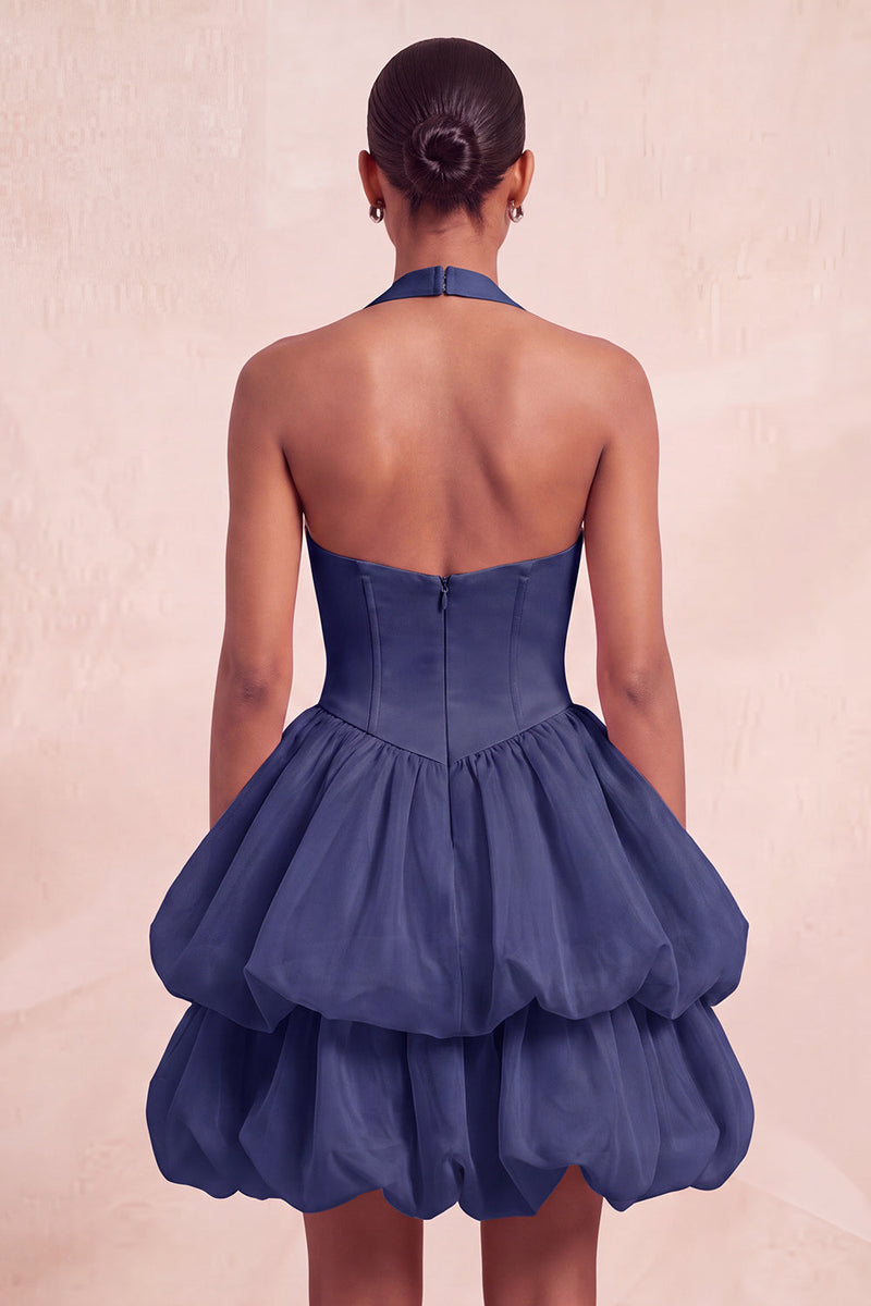 Load image into Gallery viewer, Pink Halter Corset Tiered Short Cocktail Dress with Covered Buttons