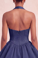 Load image into Gallery viewer, Pink Halter Corset Tiered Short Cocktail Dress with Covered Buttons