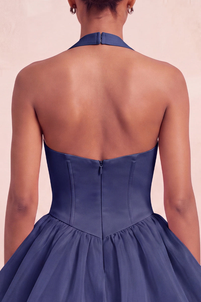 Load image into Gallery viewer, Pink Halter Corset Tiered Short Cocktail Dress with Covered Buttons