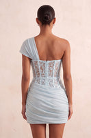 Load image into Gallery viewer, Olive One Shoulder Corset Tight Sequin Short Cocktail Dress with Lace