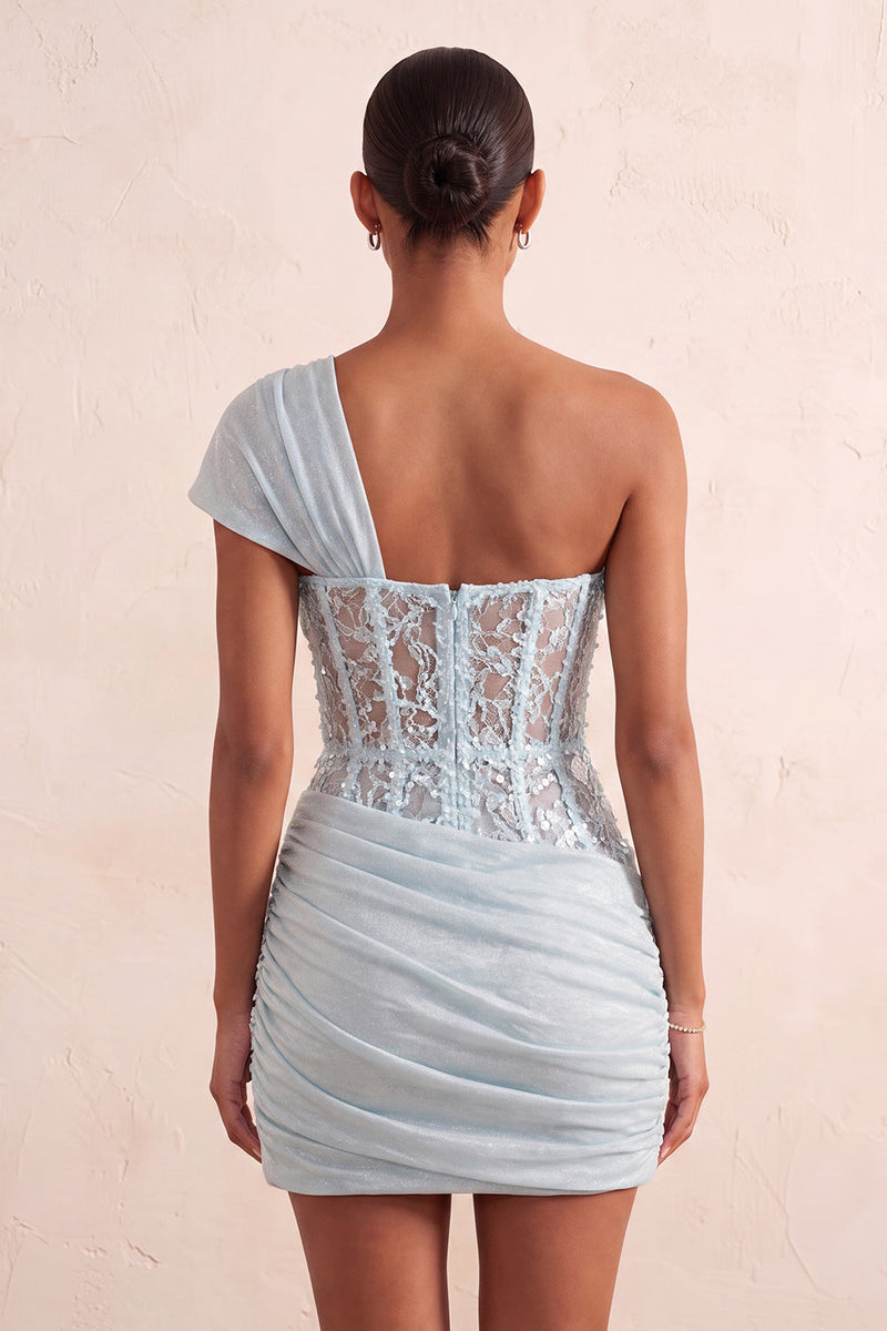 Load image into Gallery viewer, Olive One Shoulder Corset Tight Sequin Short Cocktail Dress with Lace