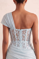 Load image into Gallery viewer, Olive One Shoulder Corset Tight Sequin Short Cocktail Dress with Lace