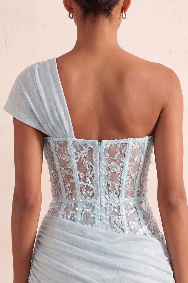 Load image into Gallery viewer, Olive One Shoulder Corset Tight Sequin Short Cocktail Dress with Lace