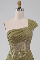 Load image into Gallery viewer, Olive One Shoulder Corset Tight Sequin Short Cocktail Dress with Lace