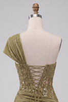 Load image into Gallery viewer, Olive One Shoulder Corset Tight Sequin Short Cocktail Dress with Lace