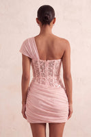 Load image into Gallery viewer, Olive One Shoulder Corset Tight Sequin Short Cocktail Dress with Lace