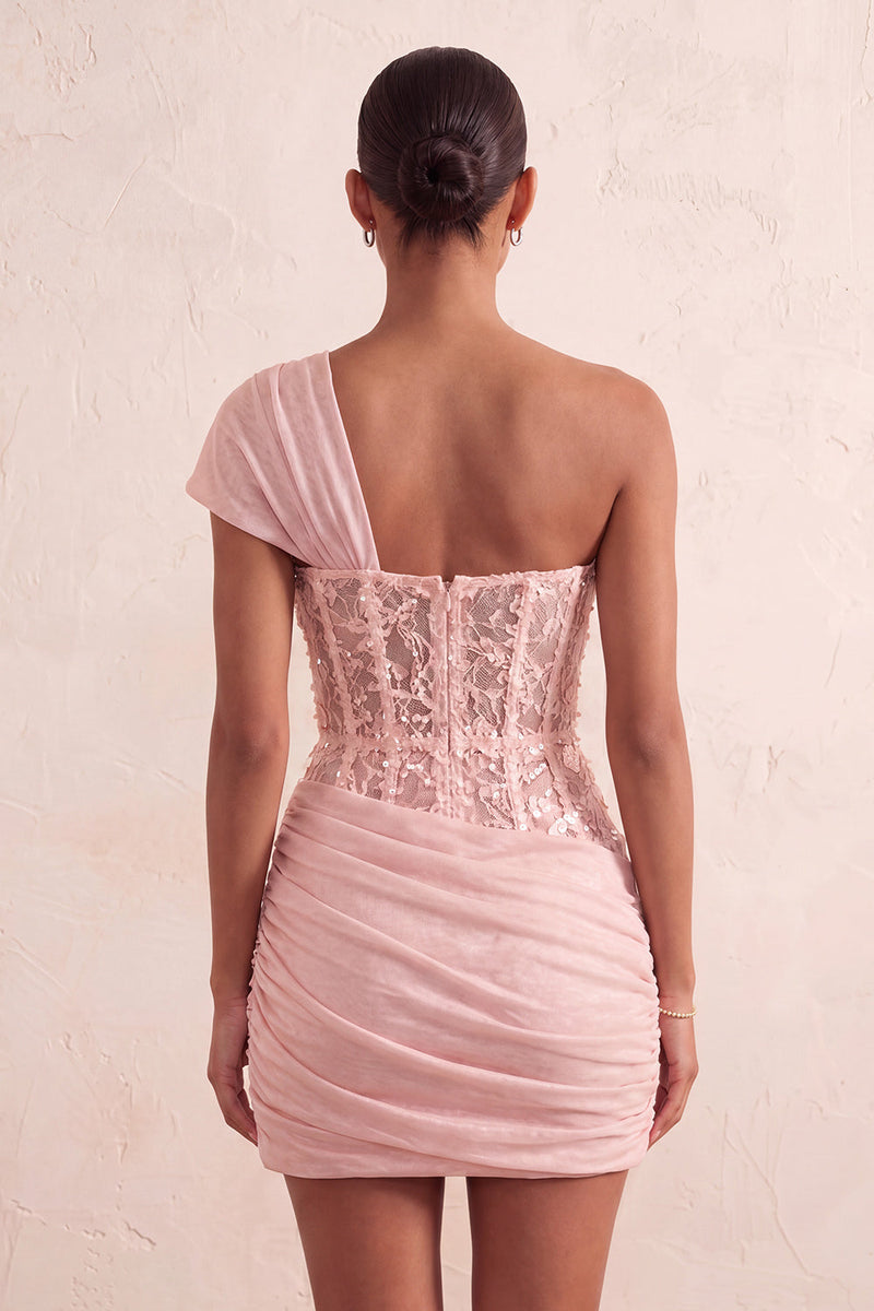 Load image into Gallery viewer, Olive One Shoulder Corset Tight Sequin Short Cocktail Dress with Lace