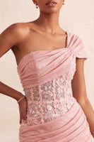 Load image into Gallery viewer, Olive One Shoulder Corset Tight Sequin Short Cocktail Dress with Lace