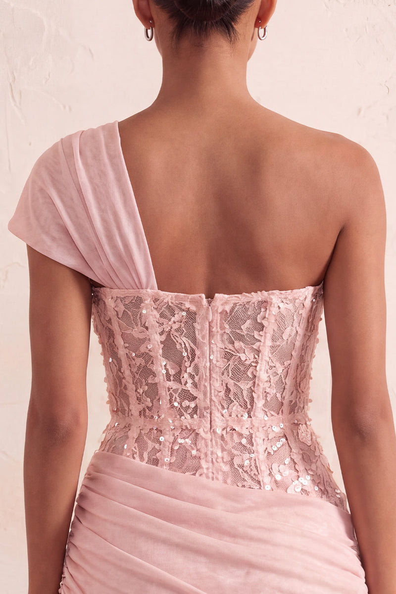 Load image into Gallery viewer, Olive One Shoulder Corset Tight Sequin Short Cocktail Dress with Lace