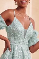 Load image into Gallery viewer, Olive A-Line Floral Cold Shoulder Puff Sleeves Short Corset Cocktail Dress