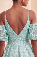 Load image into Gallery viewer, Olive A-Line Floral Cold Shoulder Puff Sleeves Short Corset Cocktail Dress