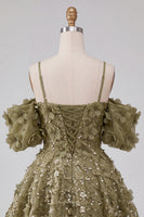 Load image into Gallery viewer, Olive A-Line Floral Cold Shoulder Puff Sleeves Short Corset Cocktail Dress