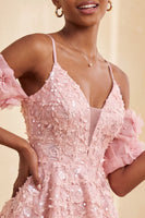 Load image into Gallery viewer, Olive A-Line Floral Cold Shoulder Puff Sleeves Short Corset Cocktail Dress
