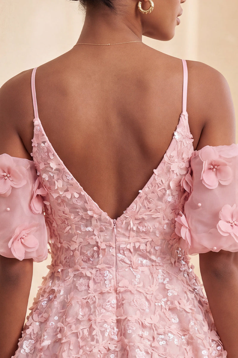 Load image into Gallery viewer, Olive A-Line Floral Cold Shoulder Puff Sleeves Short Corset Cocktail Dress