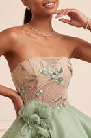 Load image into Gallery viewer, Sparkly Dusty Sage A Line Corset Beaded Short Cocktail Dress with 3D Flowers