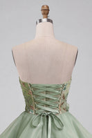 Load image into Gallery viewer, Sparkly Dusty Sage A Line Corset Beaded Short Cocktail Dress with 3D Flowers