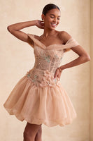 Load image into Gallery viewer, Sparkly Light Pink A Line Beaded Corset Floral Short Cocktail Dress