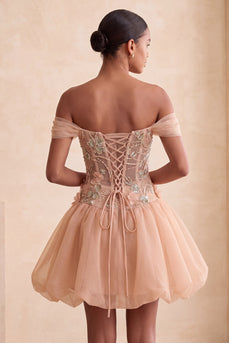 Sparkly Light Pink A Line Beaded Corset Floral Short Cocktail Dress