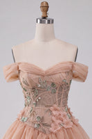 Load image into Gallery viewer, Sparkly Light Pink A Line Beaded Corset Floral Short Cocktail Dress