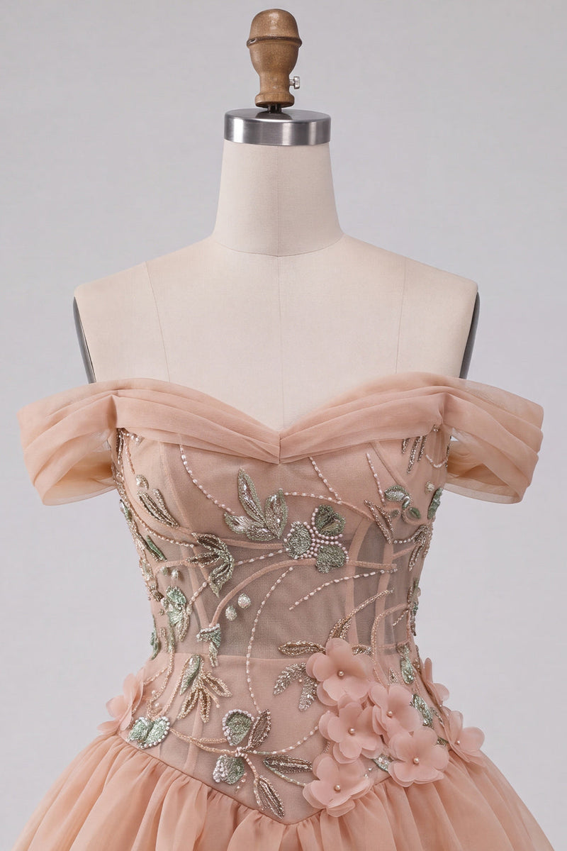 Load image into Gallery viewer, Sparkly Light Pink A Line Beaded Corset Floral Short Cocktail Dress