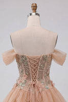 Load image into Gallery viewer, Sparkly Light Pink A Line Beaded Corset Floral Short Cocktail Dress