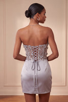 Load image into Gallery viewer, Light Grey Corset Floral Tight Ruched Short Cocktail Dress