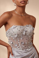 Load image into Gallery viewer, Light Grey Corset Floral Tight Ruched Short Cocktail Dress