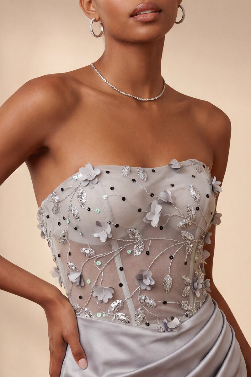 Load image into Gallery viewer, Light Grey Corset Floral Tight Ruched Short Cocktail Dress