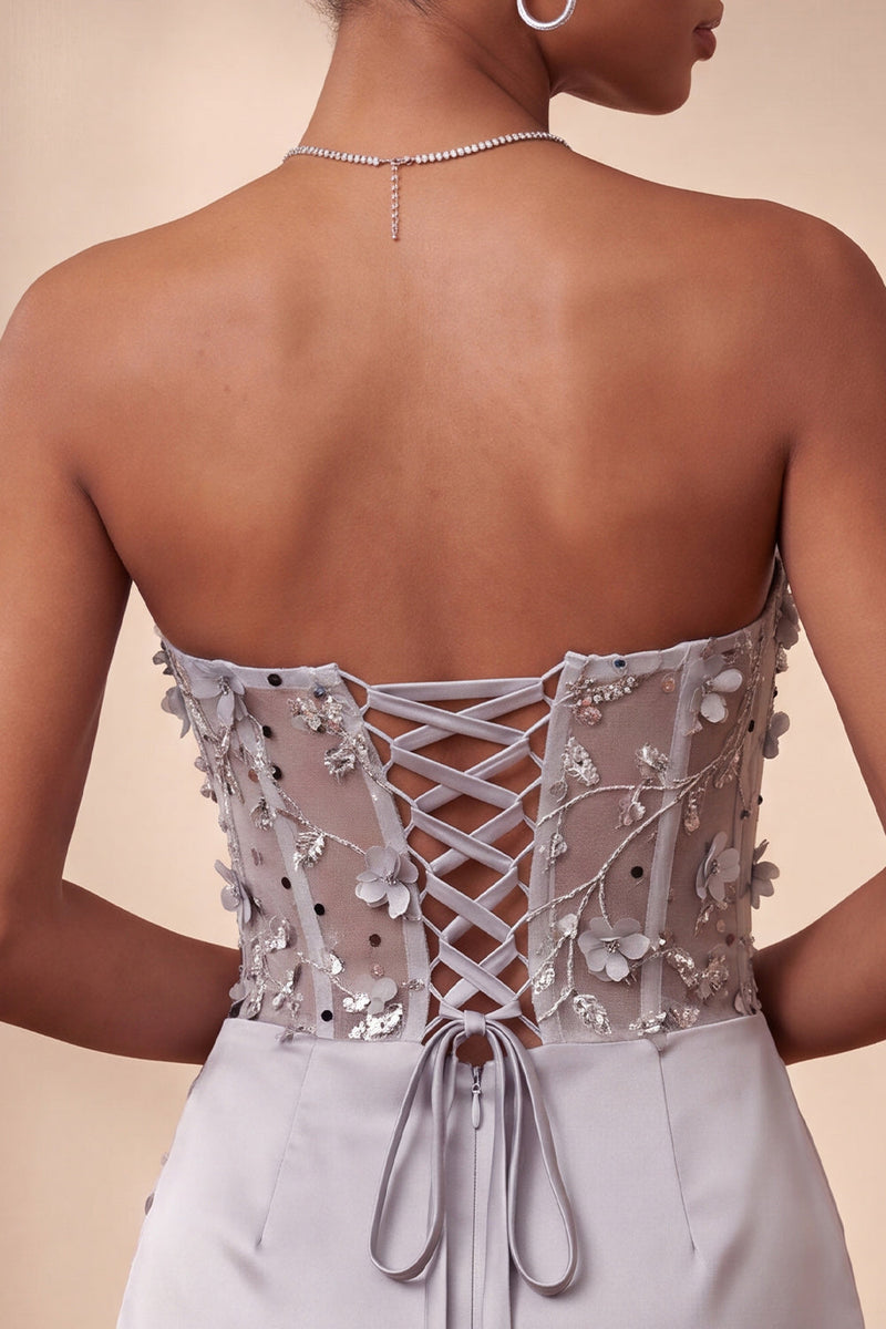 Load image into Gallery viewer, Light Grey Corset Floral Tight Ruched Short Cocktail Dress