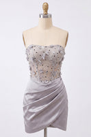 Load image into Gallery viewer, Light Grey Corset Floral Tight Ruched Short Cocktail Dress