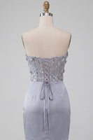 Load image into Gallery viewer, Light Grey Corset Floral Tight Ruched Short Cocktail Dress
