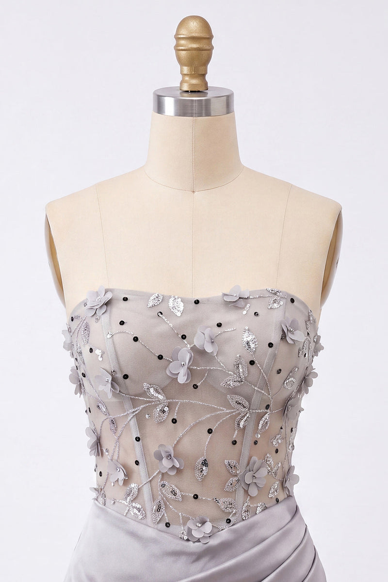 Load image into Gallery viewer, Light Grey Corset Floral Tight Ruched Short Cocktail Dress
