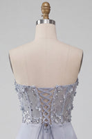 Load image into Gallery viewer, Light Grey Corset Floral Tight Ruched Short Cocktail Dress