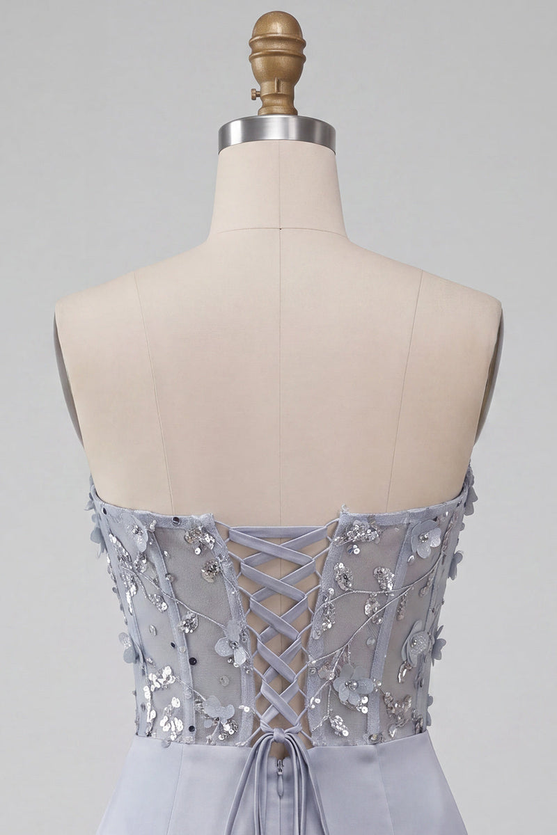 Load image into Gallery viewer, Light Grey Corset Floral Tight Ruched Short Cocktail Dress