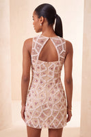 Load image into Gallery viewer, Blush Sparkly Beaded Round Neck Sequin Short Tight Cocktail Dress
