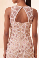 Load image into Gallery viewer, Blush Sparkly Beaded Round Neck Sequin Short Tight Cocktail Dress