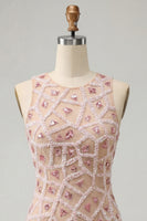 Load image into Gallery viewer, Blush Sparkly Beaded Round Neck Sequin Short Tight Cocktail Dress
