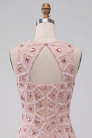 Load image into Gallery viewer, Blush Sparkly Beaded Round Neck Sequin Short Tight Cocktail Dress