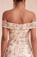 Load image into Gallery viewer, Sparkly Champagne Tight Sequins Ruched Short Floral Cocktail Dress