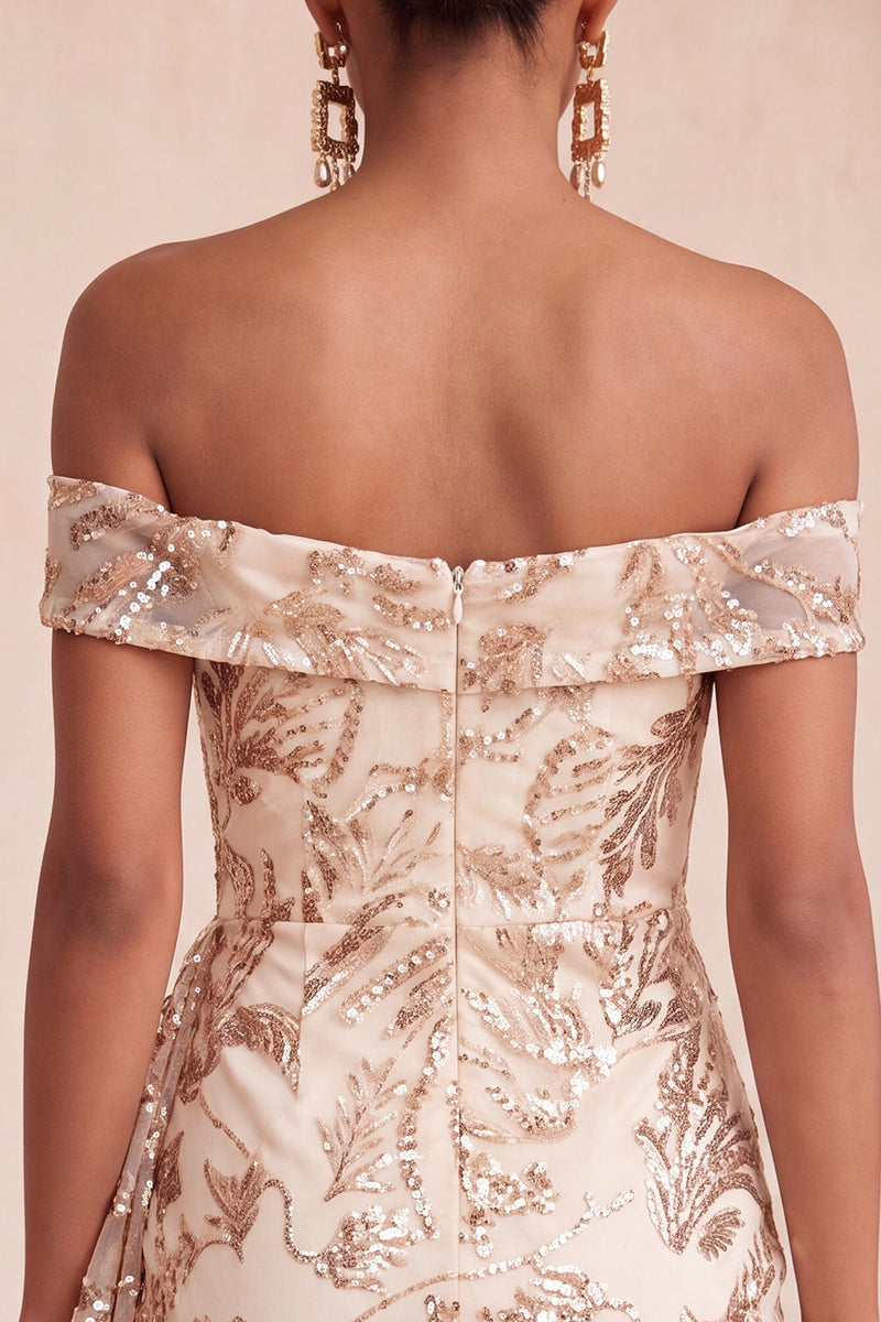 Load image into Gallery viewer, Sparkly Champagne Tight Sequins Ruched Short Floral Cocktail Dress