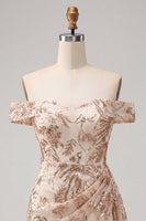 Load image into Gallery viewer, Sparkly Champagne Tight Sequins Ruched Short Floral Cocktail Dress