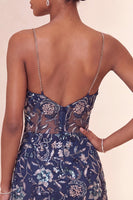 Load image into Gallery viewer, Navy Sparkly Tight Sequins FloralShort Cocktail Dress with Slit