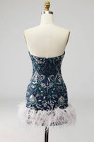 Load image into Gallery viewer, Navy Floral Sparkly Short Beaded Tight Cocktail Dress with Feathers