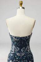 Load image into Gallery viewer, Navy Floral Sparkly Short Beaded Tight Cocktail Dress with Feathers