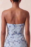 Load image into Gallery viewer, Dusty Blue Floral Sequins Sparkly Short Tight Cocktail Dress with Fringes