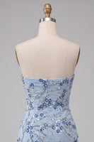 Load image into Gallery viewer, Dusty Blue Floral Sequins Sparkly Short Tight Cocktail Dress with Fringes