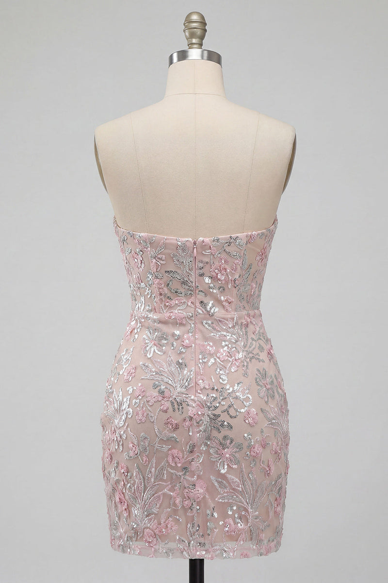 Load image into Gallery viewer, Sparkly Blush Floral Corset Tight Ruched Sequins Short Cocktail Dress