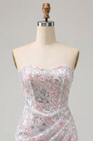 Load image into Gallery viewer, Sparkly Blush Floral Corset Tight Ruched Sequins Short Cocktail Dress